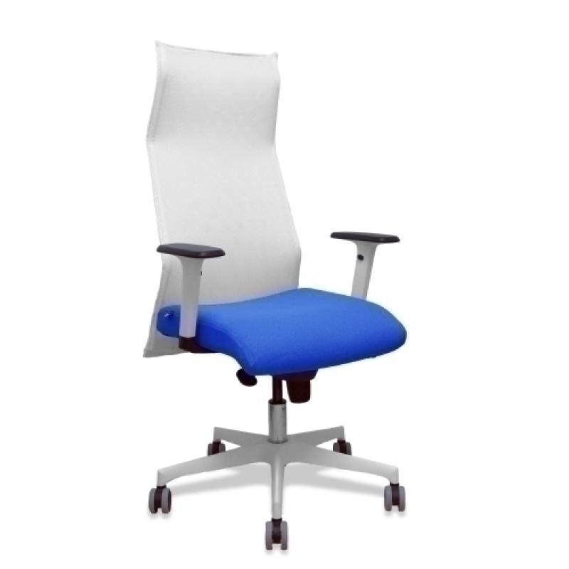 Sillón Sahuco blanco bali azul brazos blancos base blanca ruedas parqué 65mm