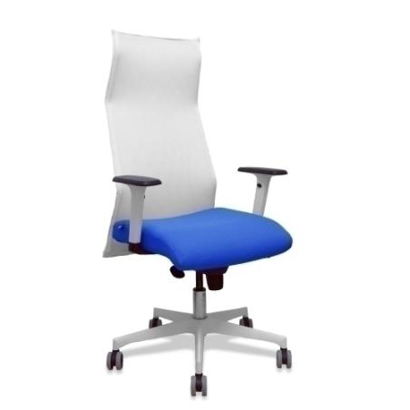 Sillón Sahuco blanco bali azul brazos blancos base blanca ruedas parqué 65mm