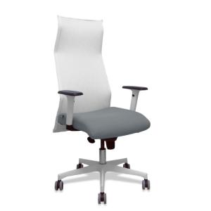 Sillón Sahuco blanco bali gris brazos blancos base blanca ruedas parqué 65mm