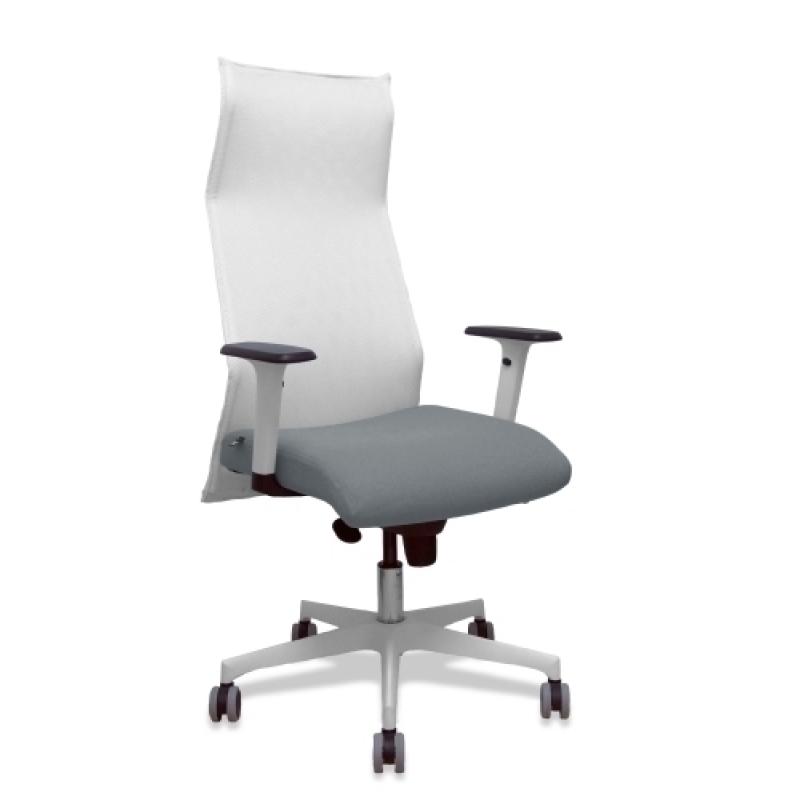Sillón Sahuco blanco bali gris brazos blancos base blanca ruedas parqué 65mm