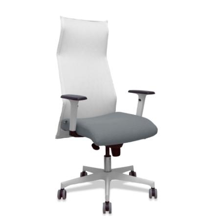 Sillón Sahuco blanco bali gris brazos blancos base blanca ruedas parqué 65mm
