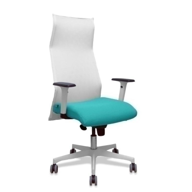 Sillón Sahuco blanco bali turquesa brazos blancos base blanca ruedas parqué 65mm