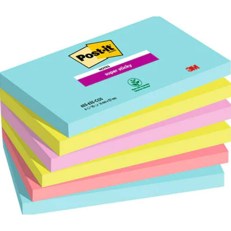 Super Sticky Notes Miami 76mmx127mm PK6 nota autoadhesiva Plaza Azul, Verde, Rosa 90 hojas Autoadhesivo
