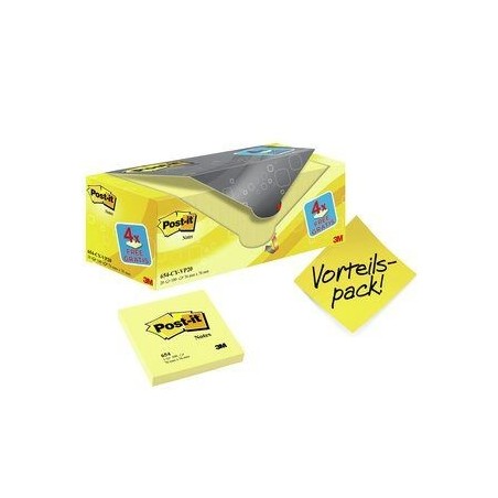 3M 654Y-20 nota autoadhesiva Plaza Amarillo 100 hojas Autoadhesivo