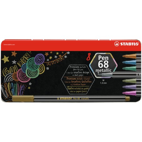 STABILO Pen68 Metallic rotulador Cobre, Oro, Azul metálico, Metallic green, Metallic pink, Violeta metalizado, Plata