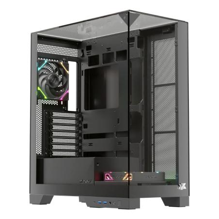 TRIFECTA, TORRE GAMING, 2x VENTILADORES, 3D ULTRA-PANORAMICO,BTF, TYPO C, ATX, NEGRA
