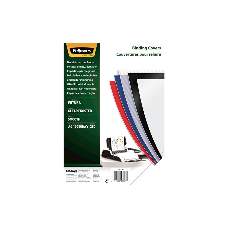 Fellowes Portadas Polipropileno A4 , 300 micras, Transparente Pack 100