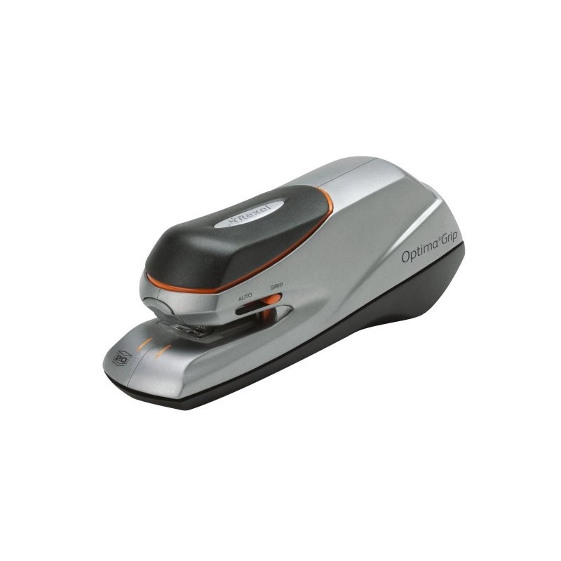Rexel Grapadora Optima Grip eléctrica plateada negra