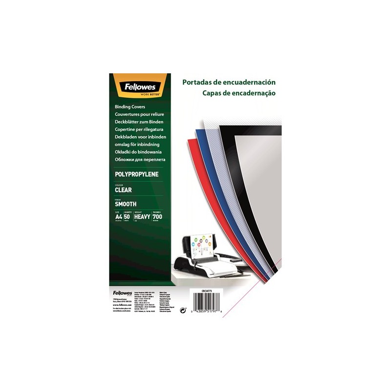 Fellowes Portadas Polipropileno A4 700 Micras Transparente Pack 50 Uds