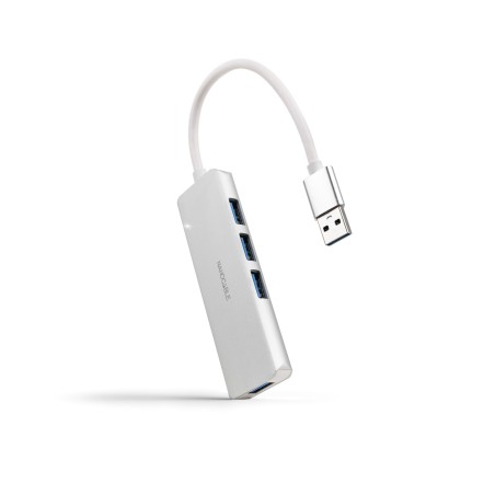 Nanocable Hub USB-A 3.0. a 4xUSB3.0, USB-A M-USB 3.0 H, Aluminio, Color Plata, 18 cm