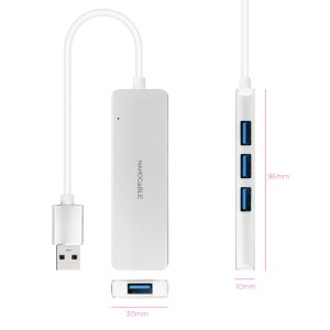 Nanocable Hub USB-A 3.0. a 4xUSB3.0, USB-A M-USB 3.0 H, Aluminio, Color Plata, 18 cm