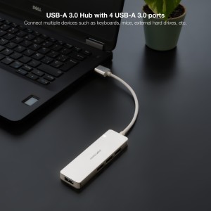 Nanocable Hub USB-A 3.0. a 4xUSB3.0, USB-A M-USB 3.0 H, Aluminio, Color Plata, 18 cm