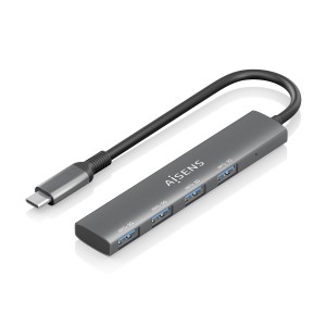 AISENS Hub USB 3.1 USB-C, USB-C M-4x Tipo A H, Gris, 15cm