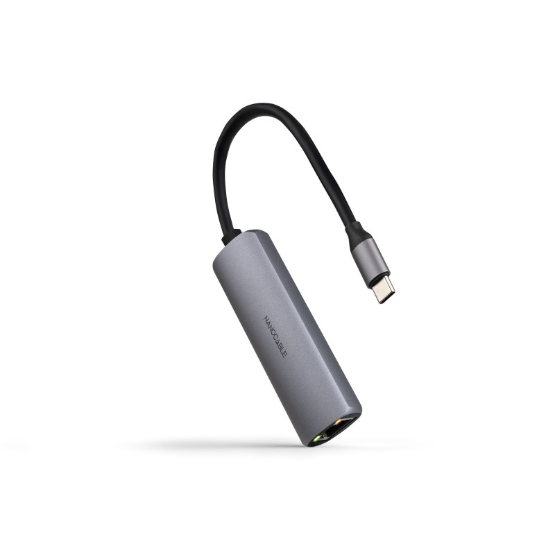 Nanocable Adaptador USB-C 3.1 a RJ45, con PD 100W, USB-C M, Aluminio, Color Gris, 18 cm