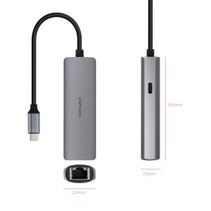 Nanocable Adaptador USB-C 3.1 a RJ45, con PD 100W, USB-C M, Aluminio, Color Gris, 18 cm