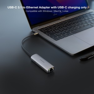 Nanocable Adaptador USB-C 3.1 a RJ45, con PD 100W, USB-C M, Aluminio, Color Gris, 18 cm