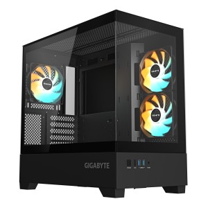 GIGABYTE C201 PANORAMIC Caja de PC – Torre Media, m-ATX, soporte para radiador de 360 mm, 3 ventiladores preinstalados, USB