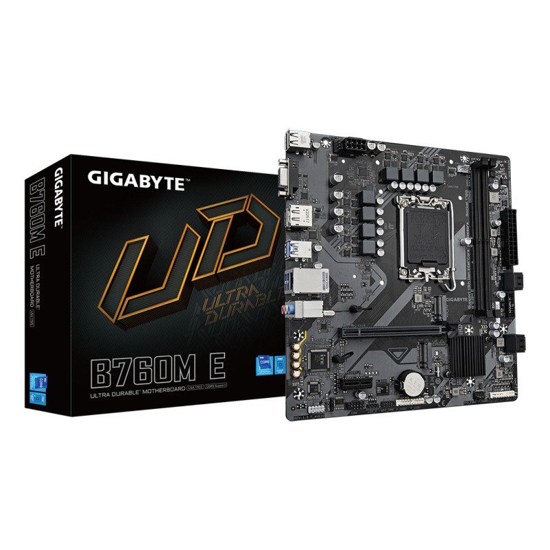 GIGABYTE B760M E Placa base - Compatible con procesadores Intel Core 14ª generación, VRM de 6+1+1 fases, hasta 7200 MHz DDR5