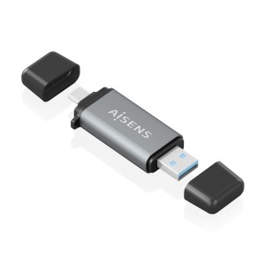 AISENS Lector De Tarjetas SD, Micro SD, MMC, Rs-MMC, MMC Micro, USB-A y USB-C, Gris