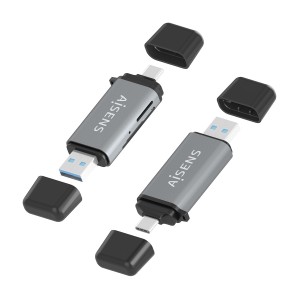 AISENS Lector De Tarjetas SD, Micro SD, MMC, Rs-MMC, MMC Micro, USB-A y USB-C, Gris