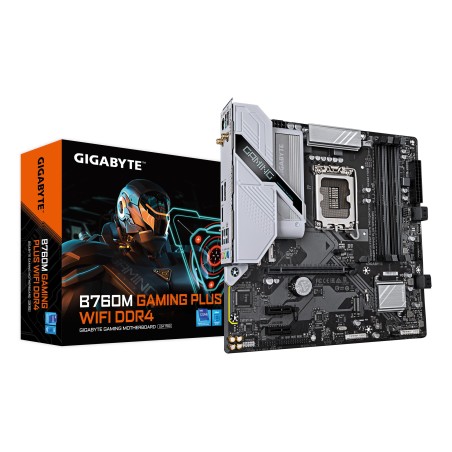 GIGABYTE B760M GAMING PLUS WIFI DDR4 Placa base - Compatible con procesadores Intel Core de 14ª generación, VRM de 4+1+1 fases,