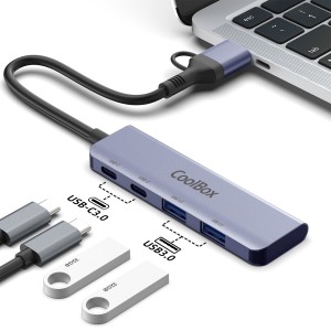 CoolBox HUB4 LITE USB-C A 4 PUERTOS 2USB-C Y 2USB-A 3.2 GEN1 ALUMINIO