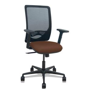 Silla Zulema sincro malla negra asiento bali marrón oscuro brazos 2D ruedas 65mm