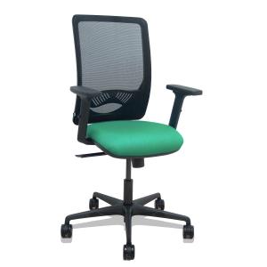Silla Zulema sincro malla negra asiento bali verde esmeralda brazos 2D ruedas 65mm