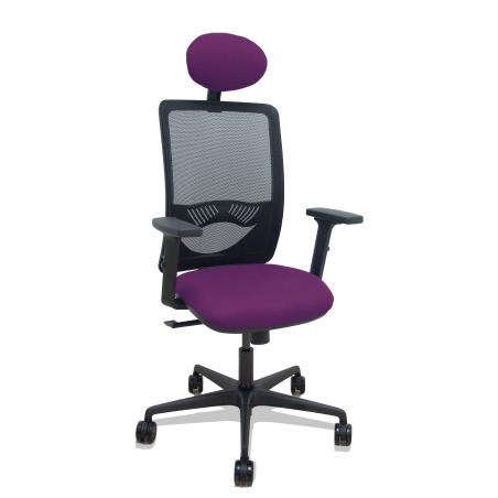 Silla Zulema sincro malla negra asiento bali morado brazos 2D ruedas 65mm cabecero