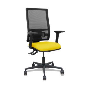 Silla Bormate asincro malla negra asiento bali amarillo brazos 2D ruedas 65mm