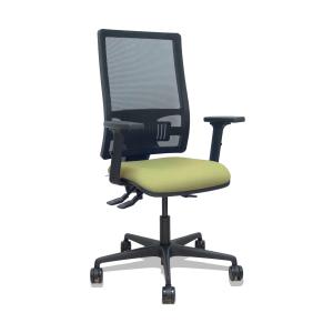 Silla Bormate asincro malla negra asiento bali verde oliva brazos 2D ruedas 65mm