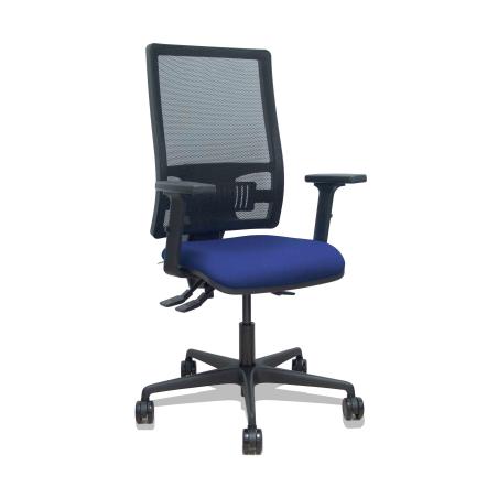 Silla Bormate asincro malla negra asiento bali azul marino brazos 2D ruedas 65mm