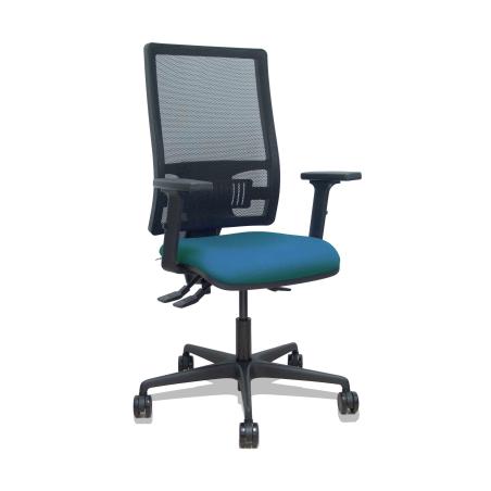 Silla Bormate asincro malla negra asiento bali verde petróleo brazos 2D ruedas 65mm