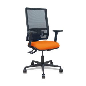Silla Bormate asincro malla negra asiento bali naranja brazos 2D ruedas 65mm
