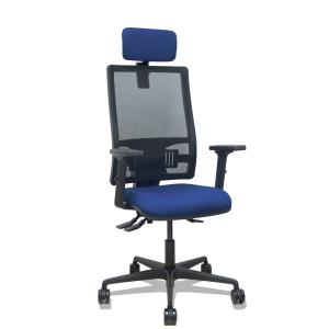 Silla Bormate asincro malla negra asiento bali azul marino brazos 2D ruedas 65mm cabecero regulable