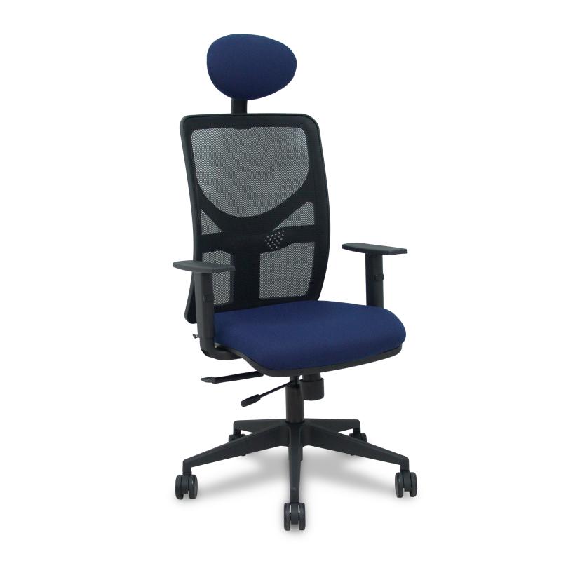 Silla Motilla traslack malla negra asiento bali azul marino brazos 1D base piramidal cabecero fijo