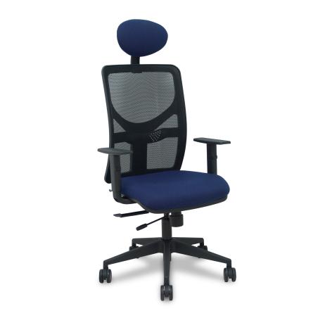 Silla Motilla traslack malla negra asiento bali azul marino brazos 1D base piramidal cabecero fijo