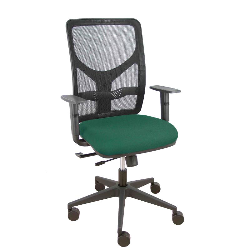 Silla Motilla traslack malla negra asiento bali verde botella brazo regulable