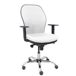 Silla Jorquera respaldo bali blanco asiento bali blanco base cromada y ruedas parqué