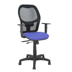 Silla Alocén traslack malla negra asiento bali azul claro brazos regulables