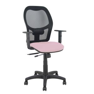 Silla Alocén traslack malla negra asiento bali rosa brazos regulables