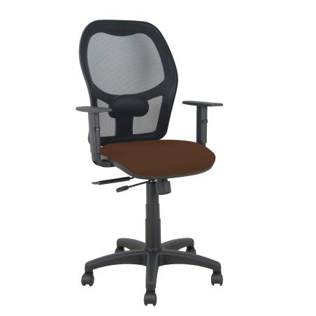 Silla Alocén traslack malla negra asiento bali marrón oscuro brazos regulables