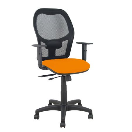 Silla Alocén traslack malla negra asiento bali naranja oscuro brazos regulables