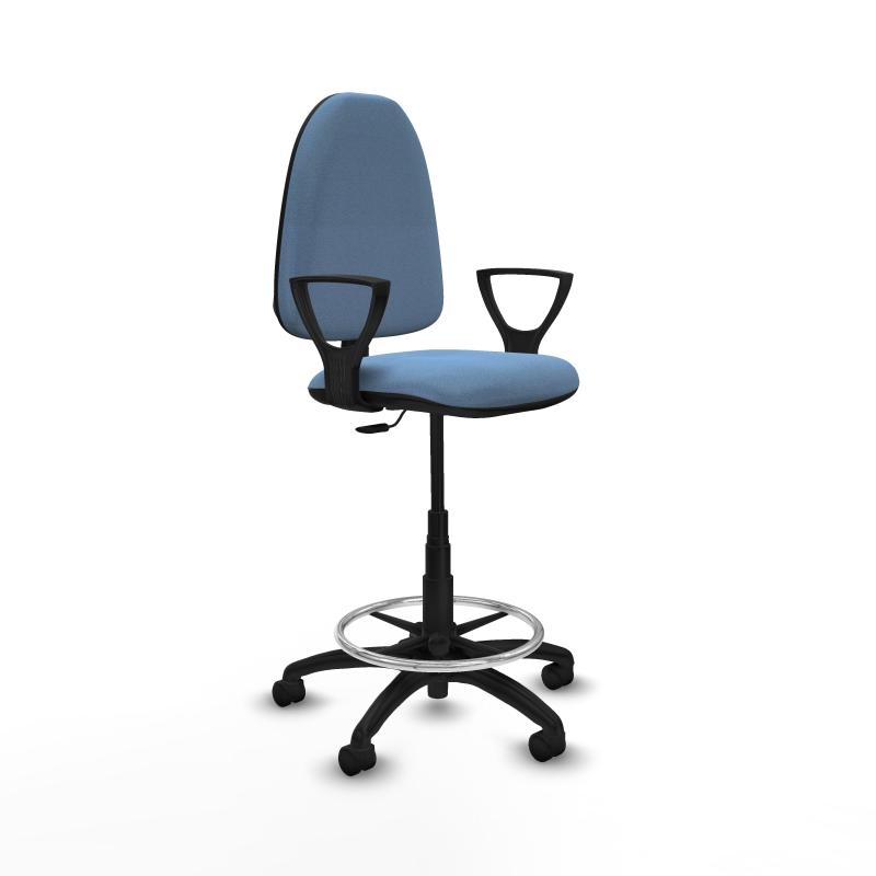 Taburete Aına CP bali azul cielo brazos fijos base poliamida ruedas nailon 50mm