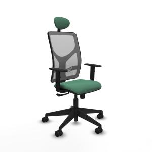 Motilla sincro malla gris bali verde esmeralda brazos 1D base piramidal cabecero fijo ruedas 65mm nailon