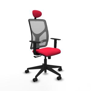 Motilla sincro malla gris bali rojo brazos 1D base piramidal cabecero fijo ruedas 65mm nailon