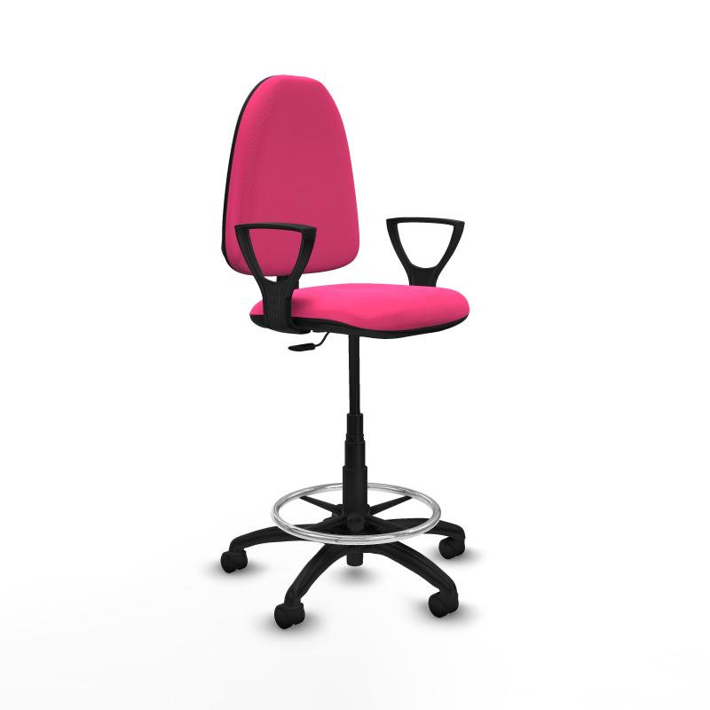 Taburete Aına CP similpiel rosa brazos fijos base poliamida ruedas nailon 50mm