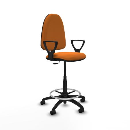 Taburete Aına CP similpiel naranja brazos fijos base poliamida ruedas nailon 50mm