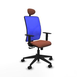 Motilla sincro malla azul bali marrón brazos 1D base piramidal cabecero fijo ruedas 65mm nailon
