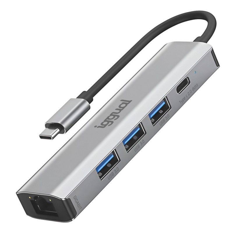 iggual IGG320181 hub de interfaz USB 3.2 Gen 1 (3.1 Gen 1) Type-A 5000 Mbit s Gris